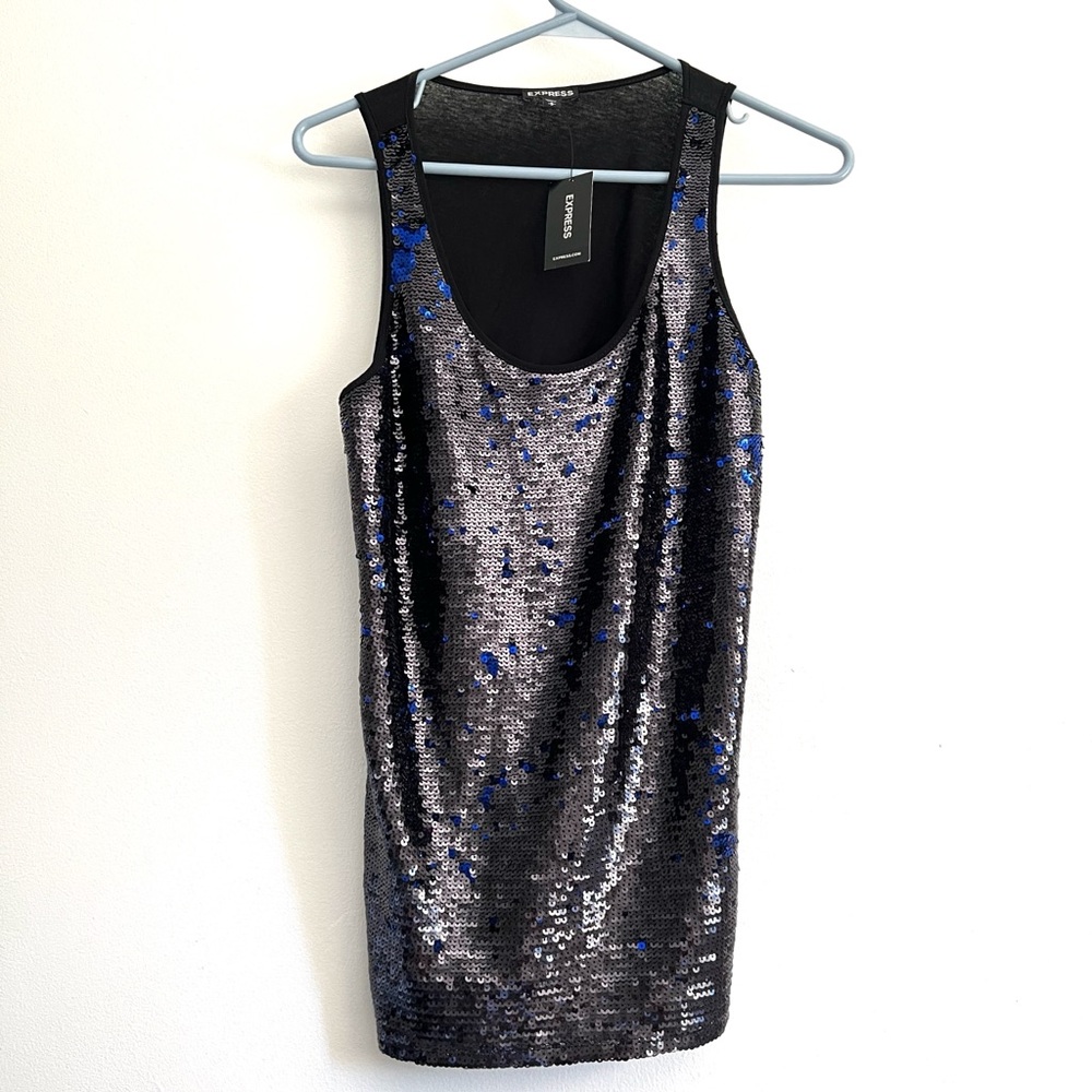 Express Sequins Tank Top Size small Black with blue/black sequins